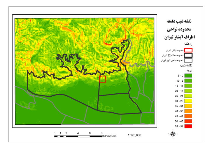 نقشه شیب منطقه 22 تهران