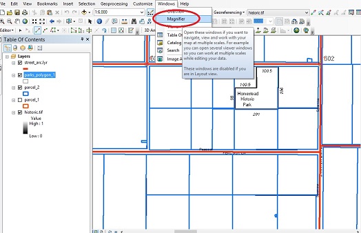 انتخاب گزینه magnifier از تولبار windows برای پیدا کردن محل دقیق نقاط